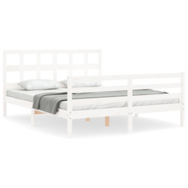 Bed Frame with Headboard White King Size Solid Wood - thumbnail 2