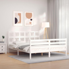 Bed Frame with Headboard White King Size Solid Wood - thumbnail 1
