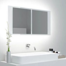 LED Bathroom Mirror Cabinet High Gloss White 90x12x45 cm - thumbnail 1