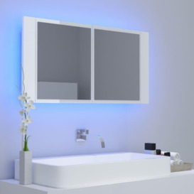 LED Bathroom Mirror Cabinet High Gloss White 90x12x45 cm - thumbnail 3