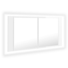 LED Bathroom Mirror Cabinet High Gloss White 90x12x45 cm - thumbnail 2