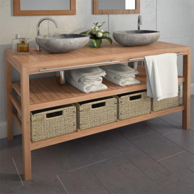 Bathroom Vanity Cabinet with 4 Baskets Solid Teak 132x45x75 cm - thumbnail 1