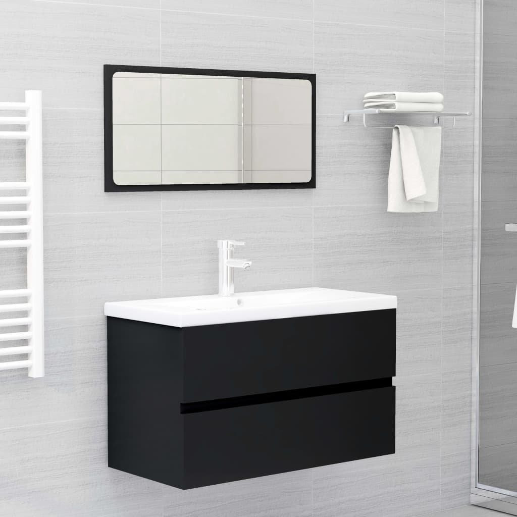 2 Piece Bathroom Furniture Set Black Engineered Wood - image 1