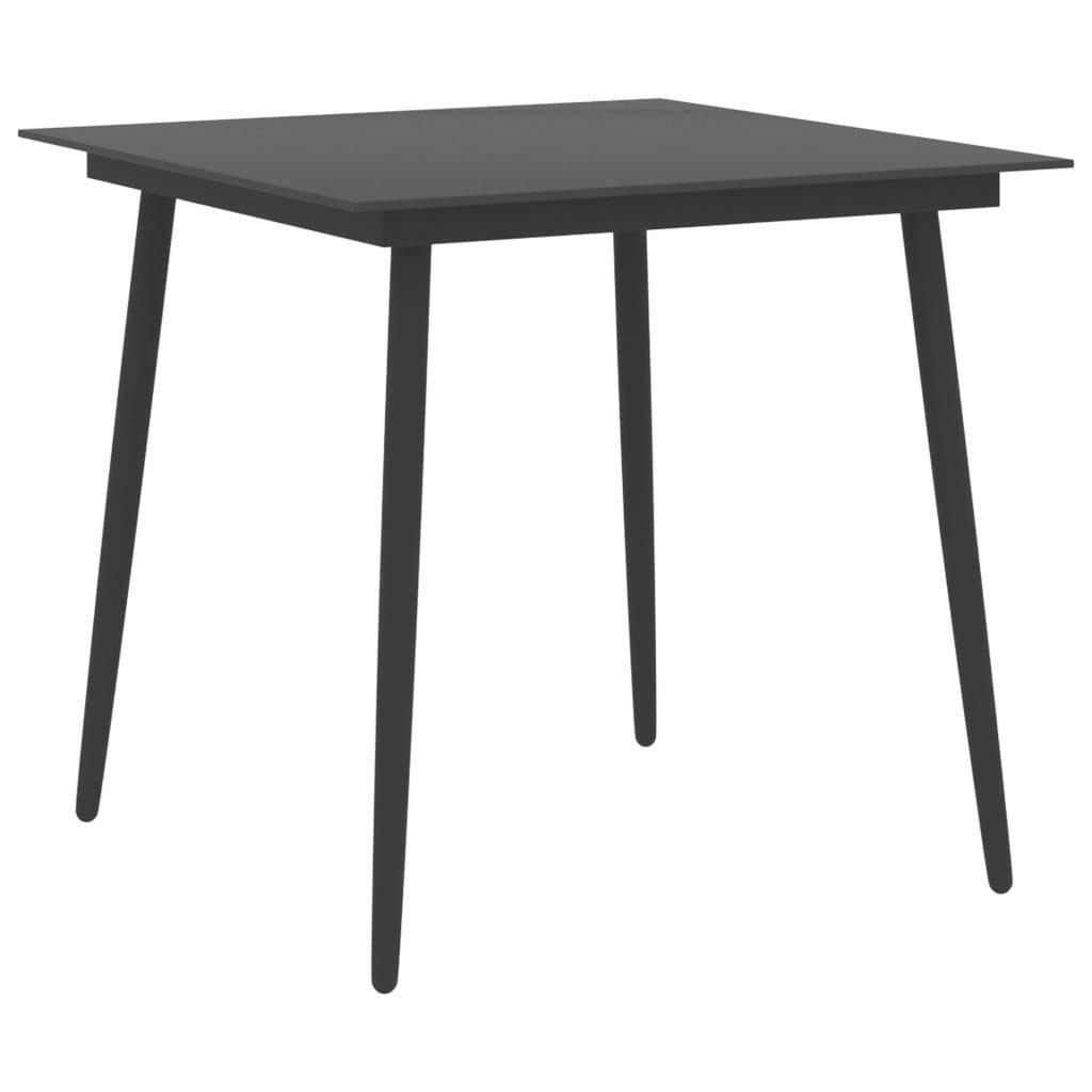 Garden Dining Table Black 80x80x74 cm Steel and Glass - image 1