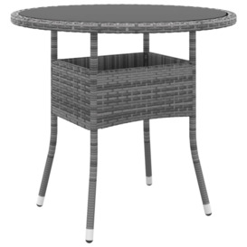 Garden Table Ã˜80x75 cm Tempered Glass and Poly Rattan Grey