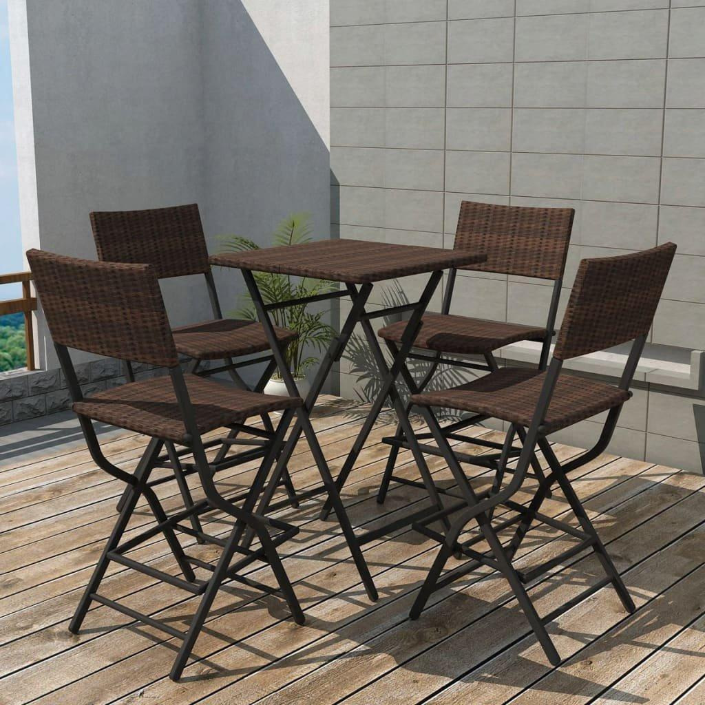 5 Piece Folding Outdoor Dining Set Steel Poly Rattan Brown - image 1