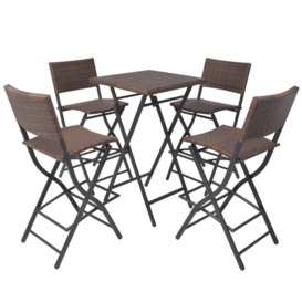 5 Piece Folding Outdoor Dining Set Steel Poly Rattan Brown - thumbnail 3