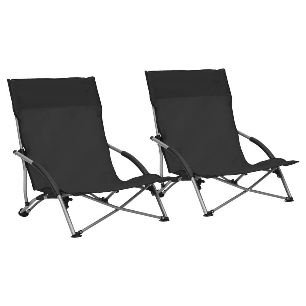 Folding Beach Chairs 2 pcs Black Fabric - image 1