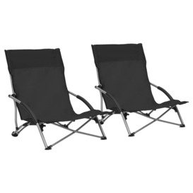 Folding Beach Chairs 2 pcs Black Fabric - thumbnail 1