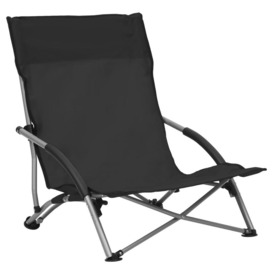 Folding Beach Chairs 2 pcs Black Fabric - thumbnail 2
