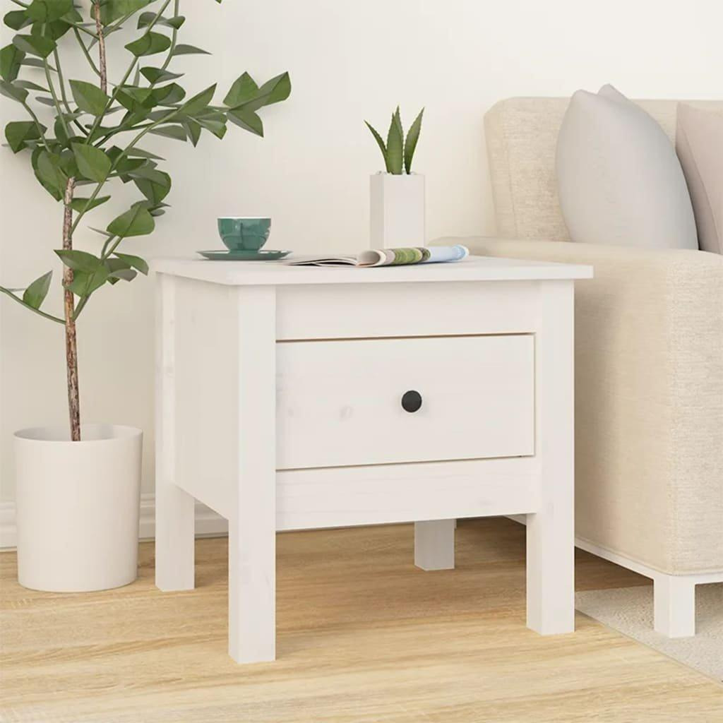 Side Table White 40x40x39 cm Solid Wood Pine - image 1