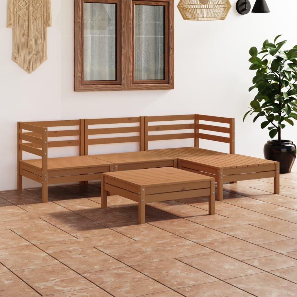 5 Piece Garden Lounge Set Solid Pinewood Honey Brown - image 1