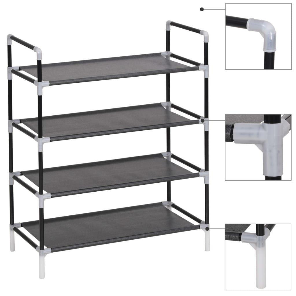 Shoe Rack with 4 Shelves Metal and Non-woven Fabric Black - image 1