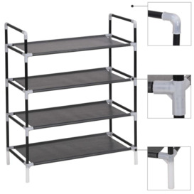 Shoe Rack with 4 Shelves Metal and Non-woven Fabric Black - thumbnail 1