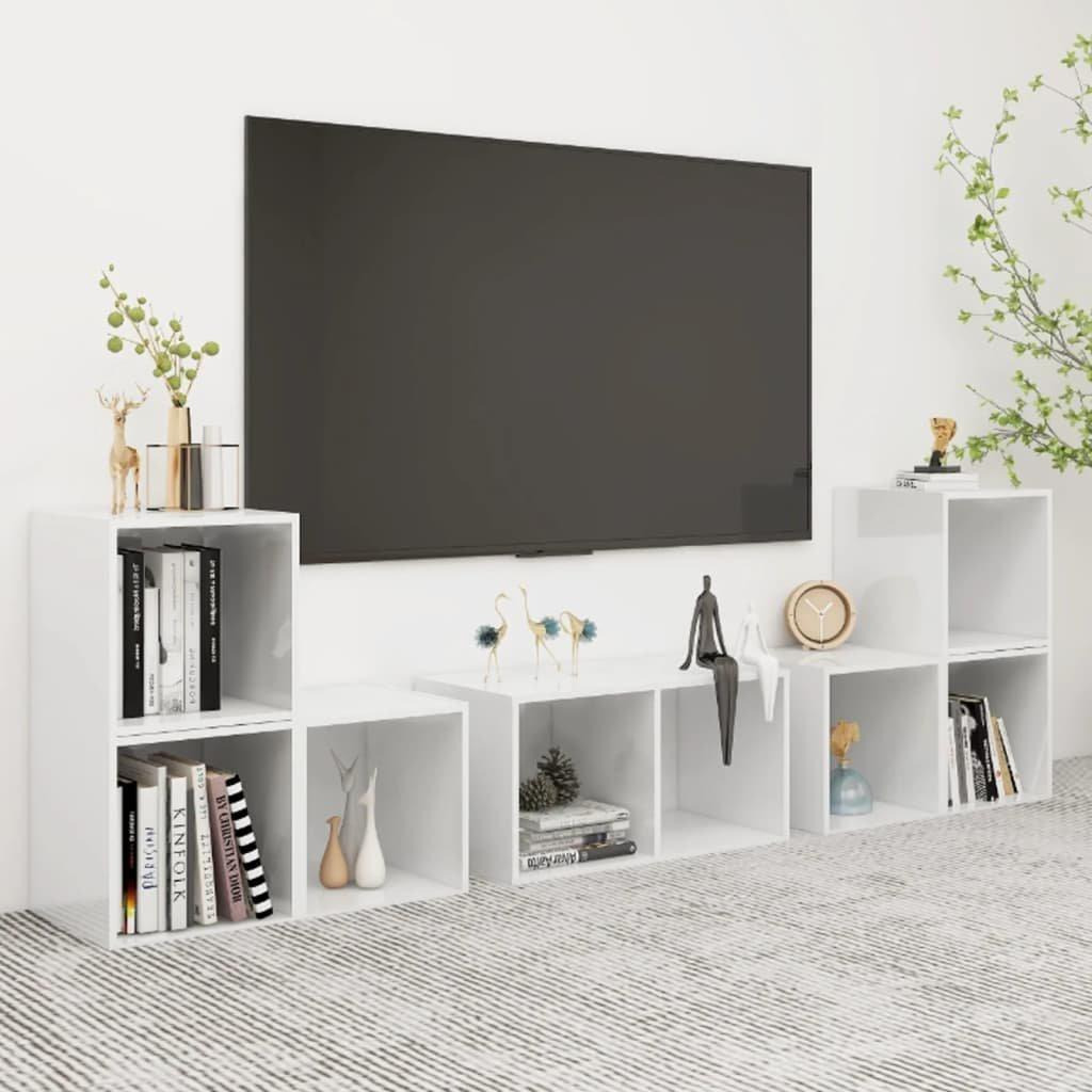 6 Piece TV Cabinet Set High Gloss White Engineered Wood - image 1
