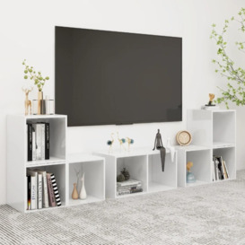 6 Piece TV Cabinet Set High Gloss White Engineered Wood - thumbnail 1