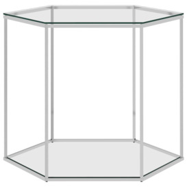Coffee Table Silver 60x53x50 cm Stainless Steel and Glass - thumbnail 2