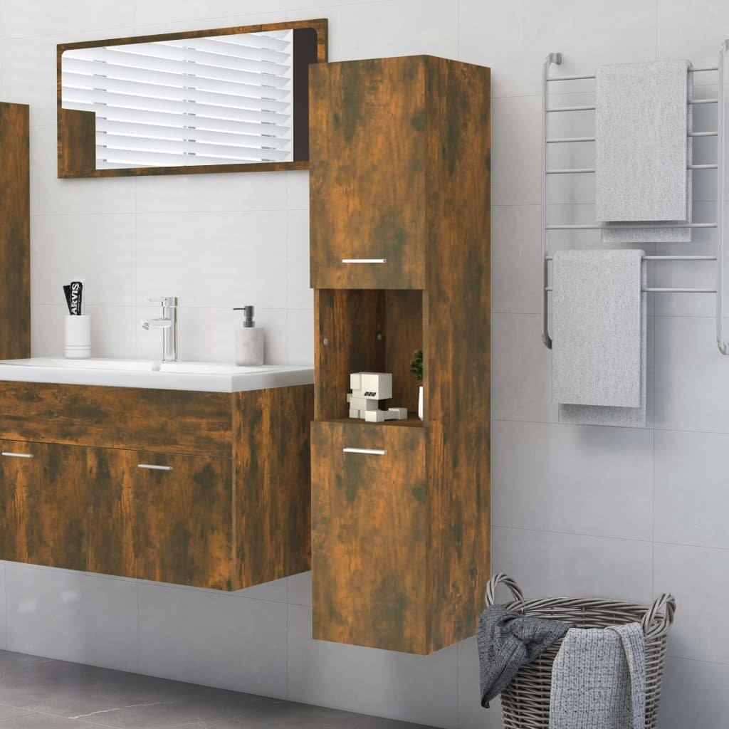 Bathroom Cabinet Smoked Oak 30x30x130 cm Engineered Wood - image 1