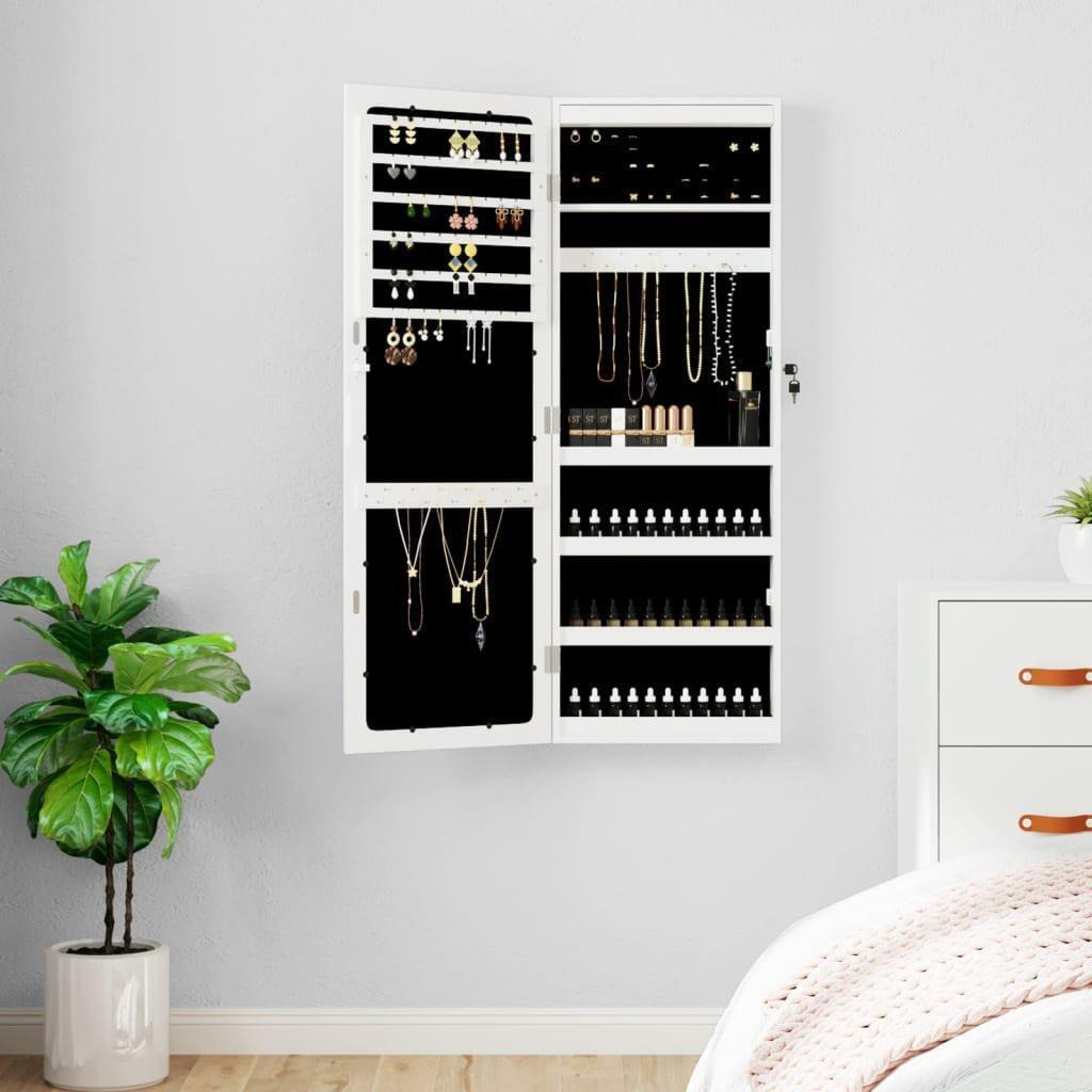 Mirror Jewellery Cabinet with LED Lights Wall Mounted White - image 1