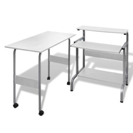 2 Piece Computer Desk with Pull-out Keyboard Tray White - thumbnail 1