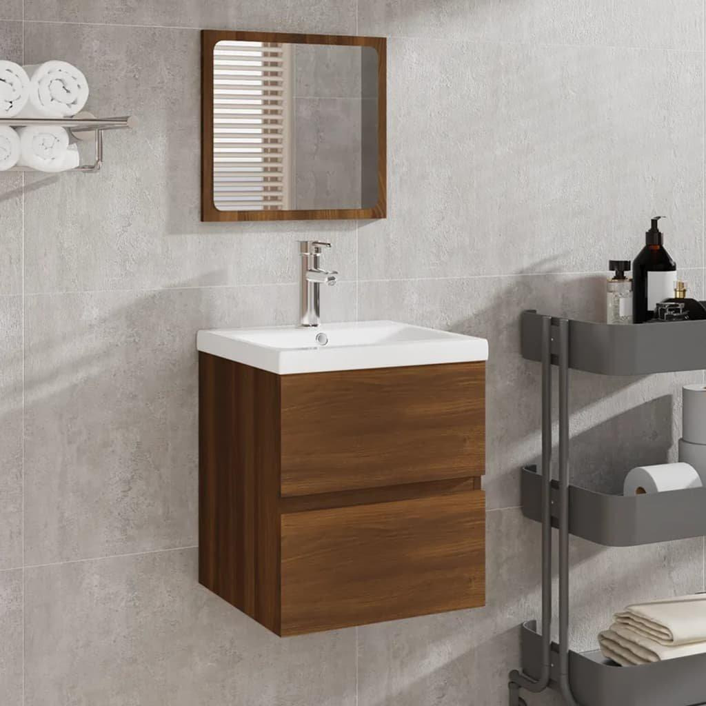 Bathroom Cabinet with Mirror Brown Oak Engineered Wood - image 1