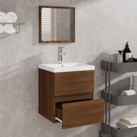 Bathroom Cabinet with Mirror Brown Oak Engineered Wood - thumbnail 3