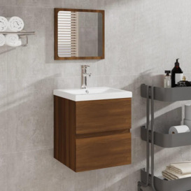 Bathroom Cabinet with Mirror Brown Oak Engineered Wood - thumbnail 1