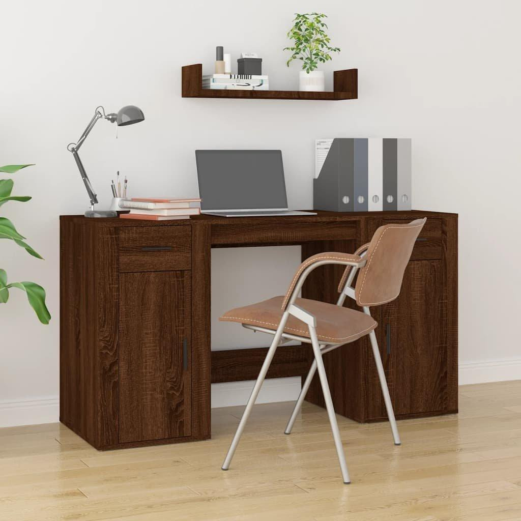 Desk with Cabinet Brown Oak Engineered Wood - image 1
