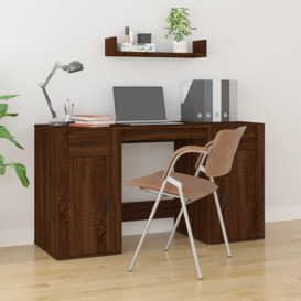 Desk with Cabinet Brown Oak Engineered Wood - thumbnail 1