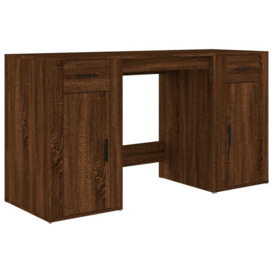 Desk with Cabinet Brown Oak Engineered Wood - thumbnail 3