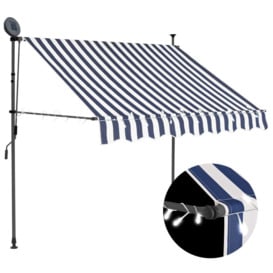 Manual Retractable Awning with LED 150 cm Blue and White - thumbnail 1