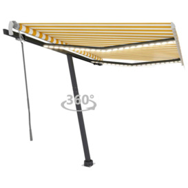 Manual Retractable Awning with LED 300x250 cm Yellow and White - thumbnail 1