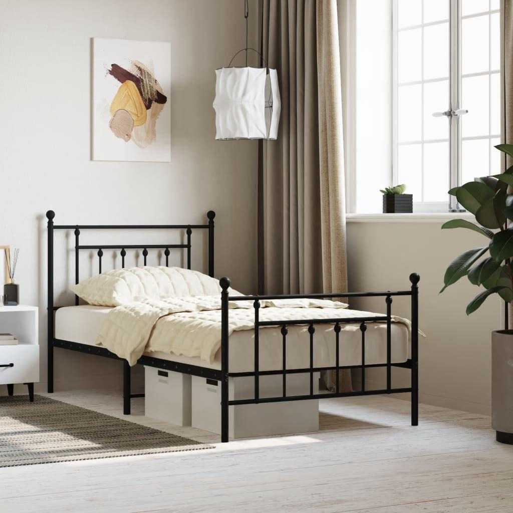 Metal Bed Frame with Headboard and Footboard Black 100x190 cm - image 1