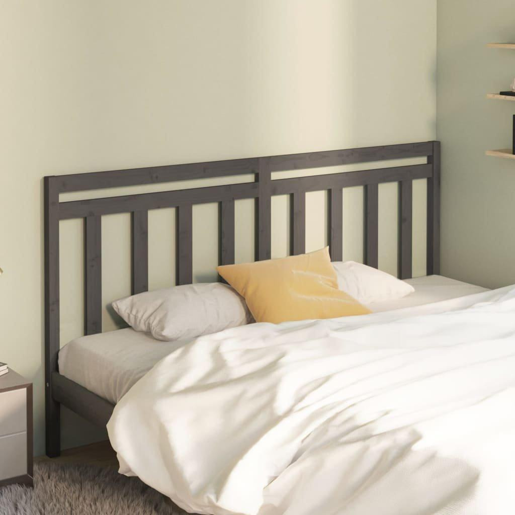 Bed Headboard Grey 206x4x100 cm Solid Wood Pine - image 1