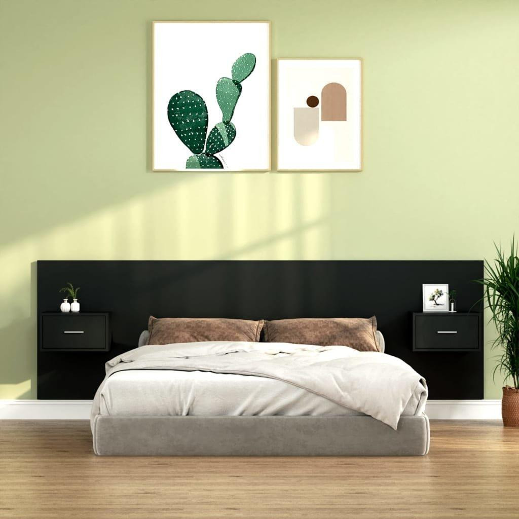 Bed Headboard with Cabinets Black Engineered Wood - image 1