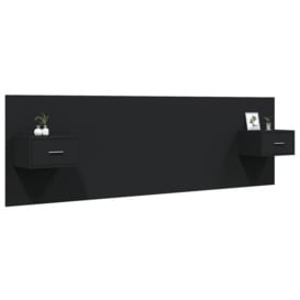 Bed Headboard with Cabinets Black Engineered Wood - thumbnail 3