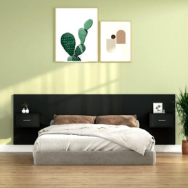 Bed Headboard with Cabinets Black Engineered Wood - thumbnail 1