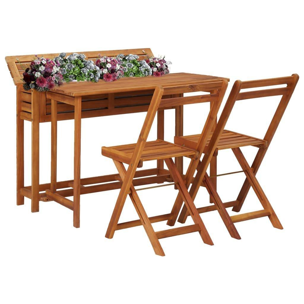 Garden Planter Table with 2 Bistro Chairs Solid Acacia Wood - image 1
