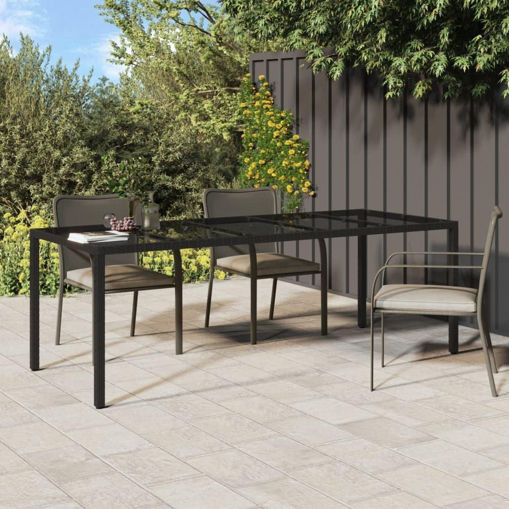 Garden Table Black 250x100x75 cm Tempered Glass and Poly Rattan - image 1