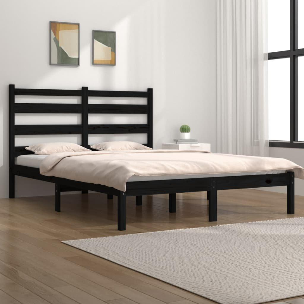 Bed Frame Black Solid Wood Pine 135x190 cm Double - image 1