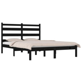 Bed Frame Black Solid Wood Pine 135x190 cm Double - thumbnail 3