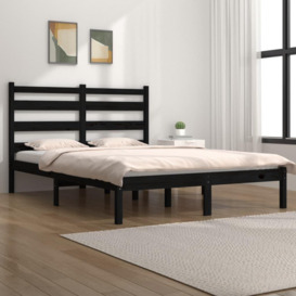 Bed Frame Black Solid Wood Pine 135x190 cm Double - thumbnail 1