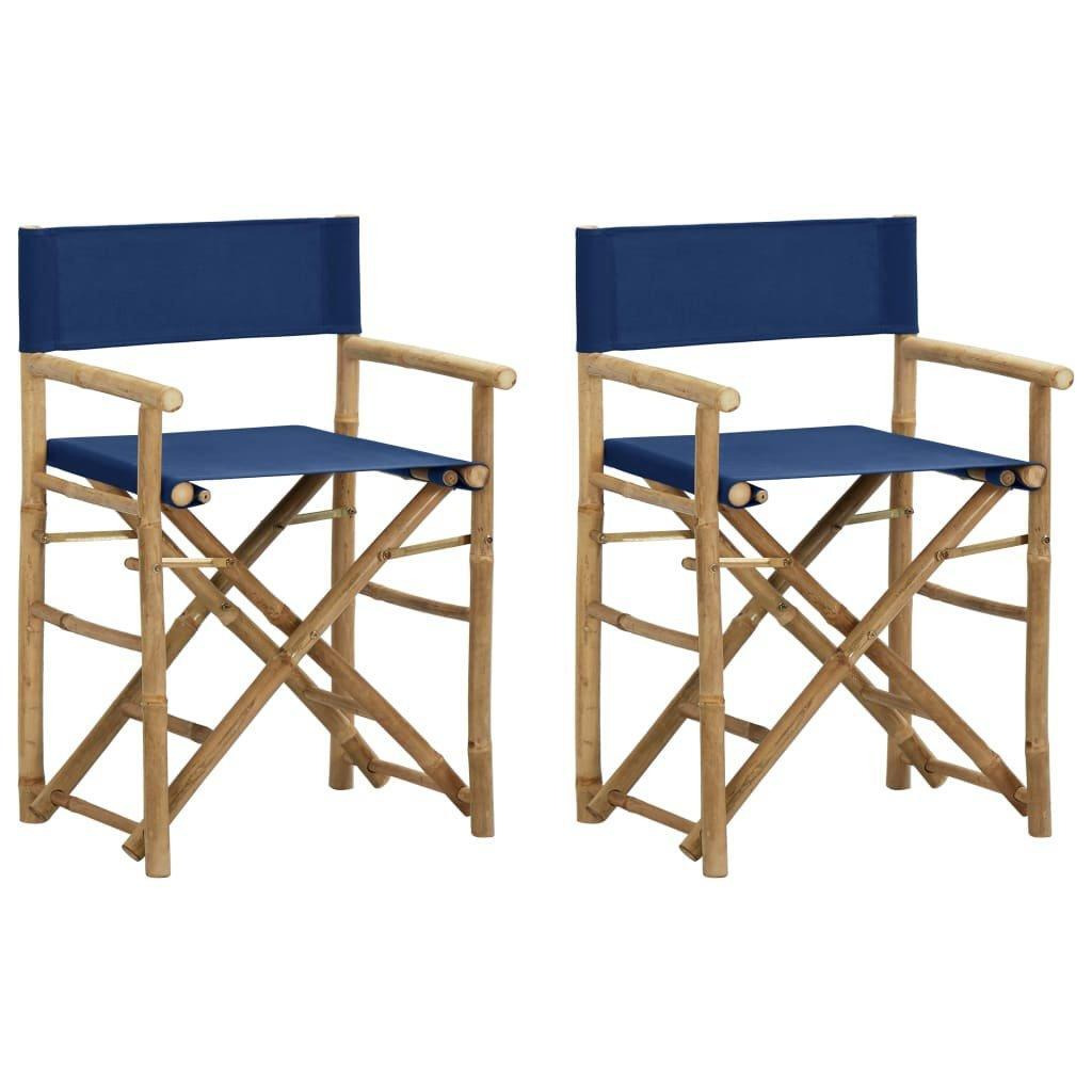 Folding Director's Chairs 2 pcs Blue Bamboo and Fabric - image 1