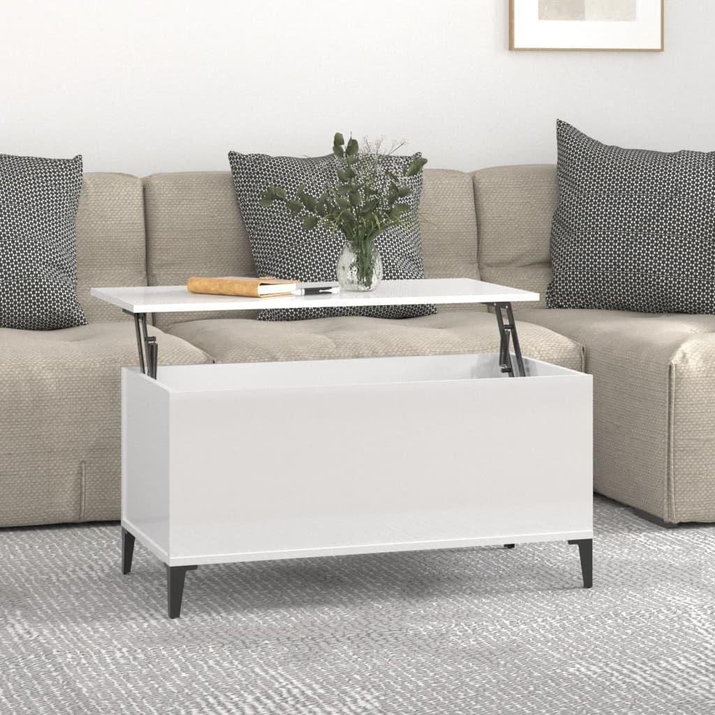 Coffee Table High Gloss White 90x44.5x45 cm Engineered Wood - image 1