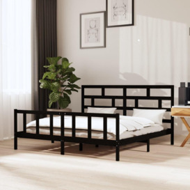 Bed Frame Black Solid Wood Pine 200x200 cm - thumbnail 1