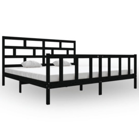 Bed Frame Black Solid Wood Pine 200x200 cm - thumbnail 2
