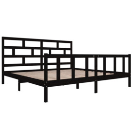 Bed Frame Black Solid Wood Pine 200x200 cm - thumbnail 3