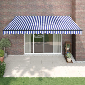 Retractable Awning Blue and White 4.5x3 m Fabric and Aluminium - thumbnail 1
