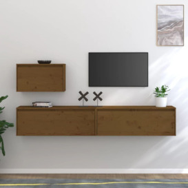 TV Cabinets 3 pcs Honey Brown Solid Wood Pine - thumbnail 1