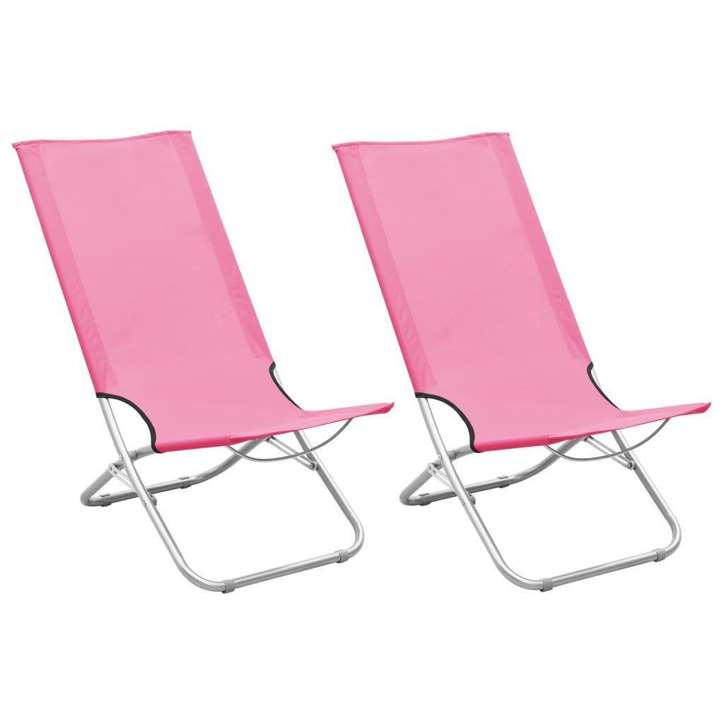 Folding Beach Chairs 2 pcs Pink Fabric - image 1